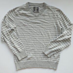 H&M LOGG Grey/White Striped V-neck Cotton Sweater Men's Medium